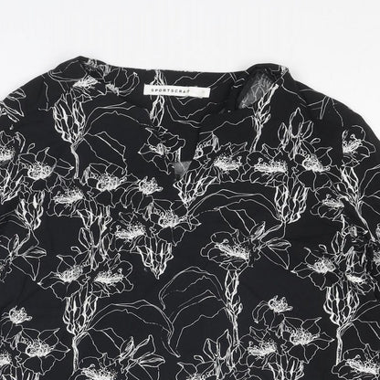 Sportscraft Womens Black Floral Viscose Basic Blouse Size 10 V-Neck