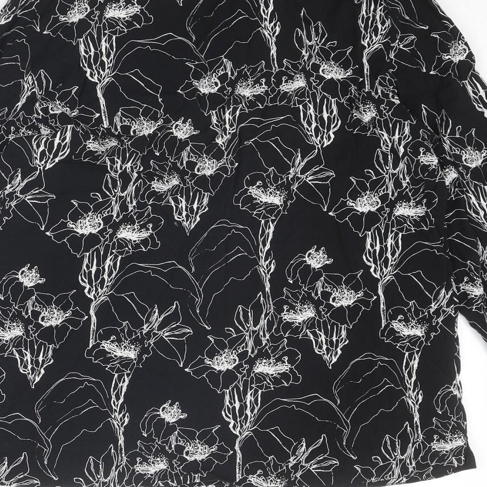 Sportscraft Womens Black Floral Viscose Basic Blouse Size 10 V-Neck