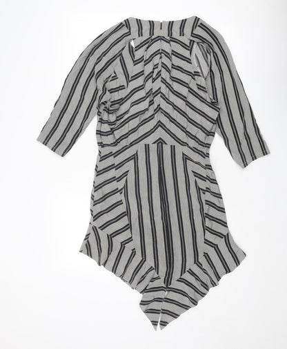 EVER Womens Black Striped Polyester Shift Size S V-Neck Zip