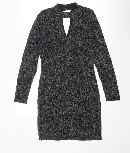 Oasis Womens Black Polyamide A-Line Size XS Round Neck Button