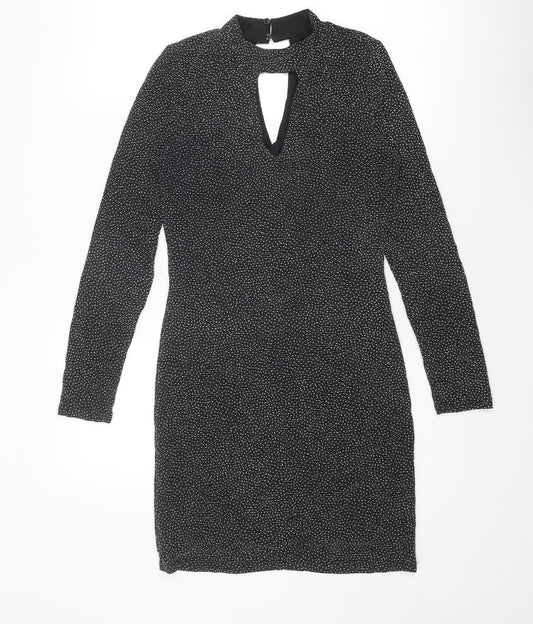 Oasis Womens Black Polyamide A-Line Size XS Round Neck Button