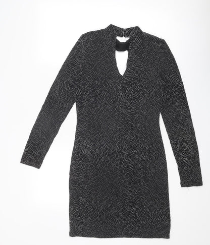 Oasis Womens Black Polyamide A-Line Size XS Round Neck Button