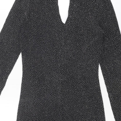 Oasis Womens Black Polyamide A-Line Size XS Round Neck Button