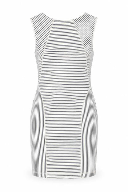 Mango Womens White Striped Cotton Shift Size S Round Neck Zip