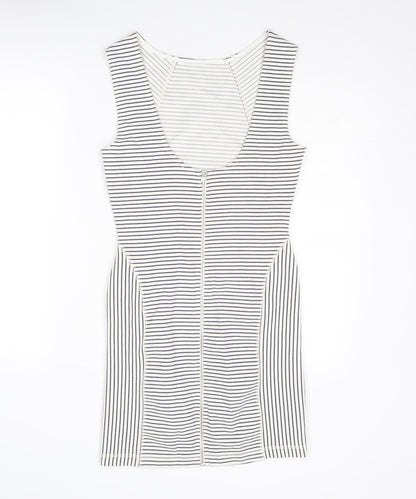 Mango Womens White Striped Cotton Shift Size S Round Neck Zip