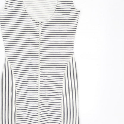 Mango Womens White Striped Cotton Shift Size S Round Neck Zip