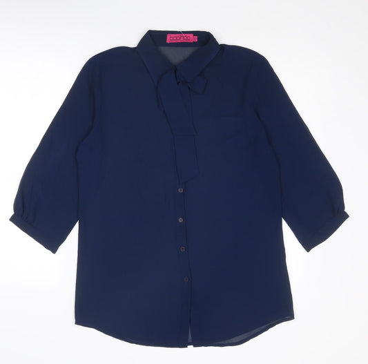 Boohoo Womens Blue Polyester Basic Button-Up Size 12 Collared