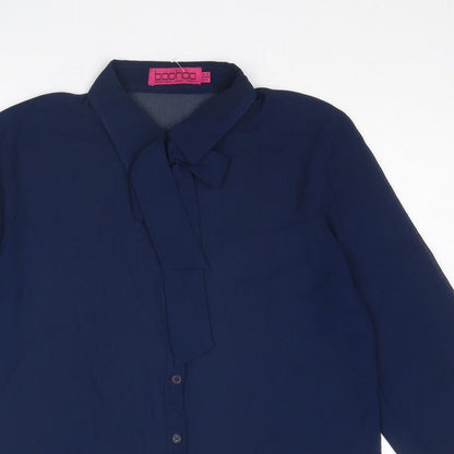 Boohoo Womens Blue Polyester Basic Button-Up Size 12 Collared