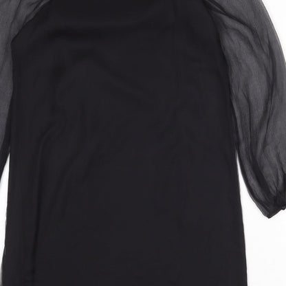 Monsoon Womens Black Silk Shift Size 10 Boat Neck Pullover - Sheer Sleeves
