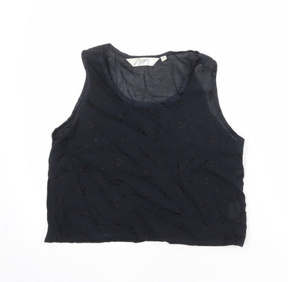 Zygo Womens Black Geometric Viscose Basic Tank Size M Round Neck