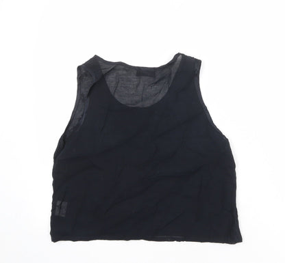 Zygo Womens Black Geometric Viscose Basic Tank Size M Round Neck