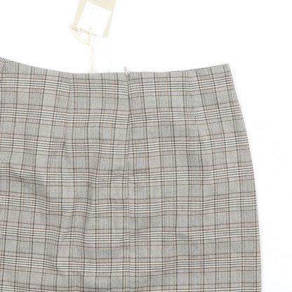Pull&Bear Womens Beige Plaid Polyester A-Line Skirt Size M Zip