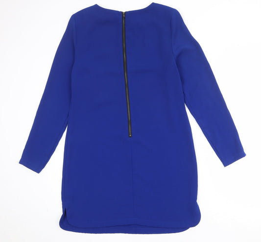 Warehouse Womens Blue Polyester Shift Size 12 Boat Neck Zip