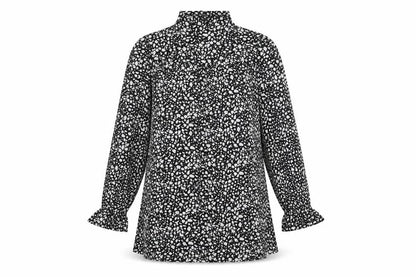 Blue Vanilla Womens Black Geometric Polyester A-Line Size S High Neck Button