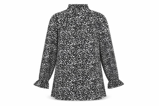 Blue Vanilla Womens Black Geometric Polyester A-Line Size S High Neck Button