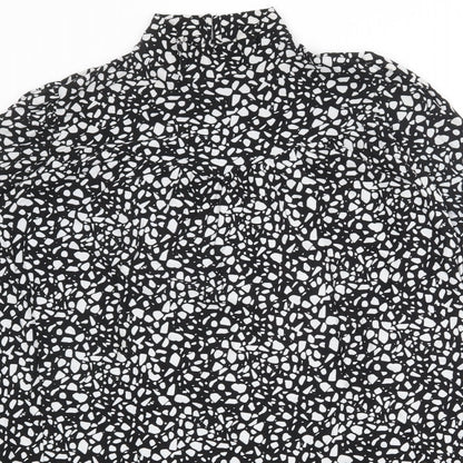 Blue Vanilla Womens Black Geometric Polyester A-Line Size S High Neck Button