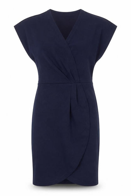 Mela London Womens Blue Polyester Sheath Size 8 V-Neck Pullover - Wrap Front Detail