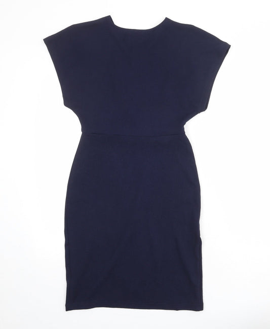 Mela London Womens Blue Polyester Sheath Size 8 V-Neck Pullover - Wrap Front Detail