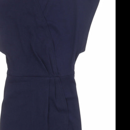 Mela London Womens Blue Polyester Sheath Size 8 V-Neck Pullover - Wrap Front Detail