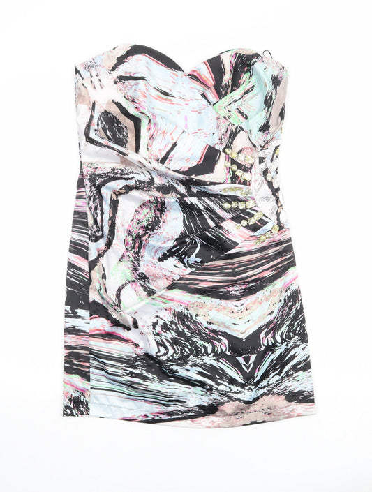 NEXT Womens Multicoloured Geometric Polyester Mini Size 10 Sweetheart Zip - Strapless