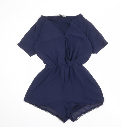 Divided by H&M Womens Blue Polyester Playsuit One-Piece Size 6 Pullover - Crochet Trim