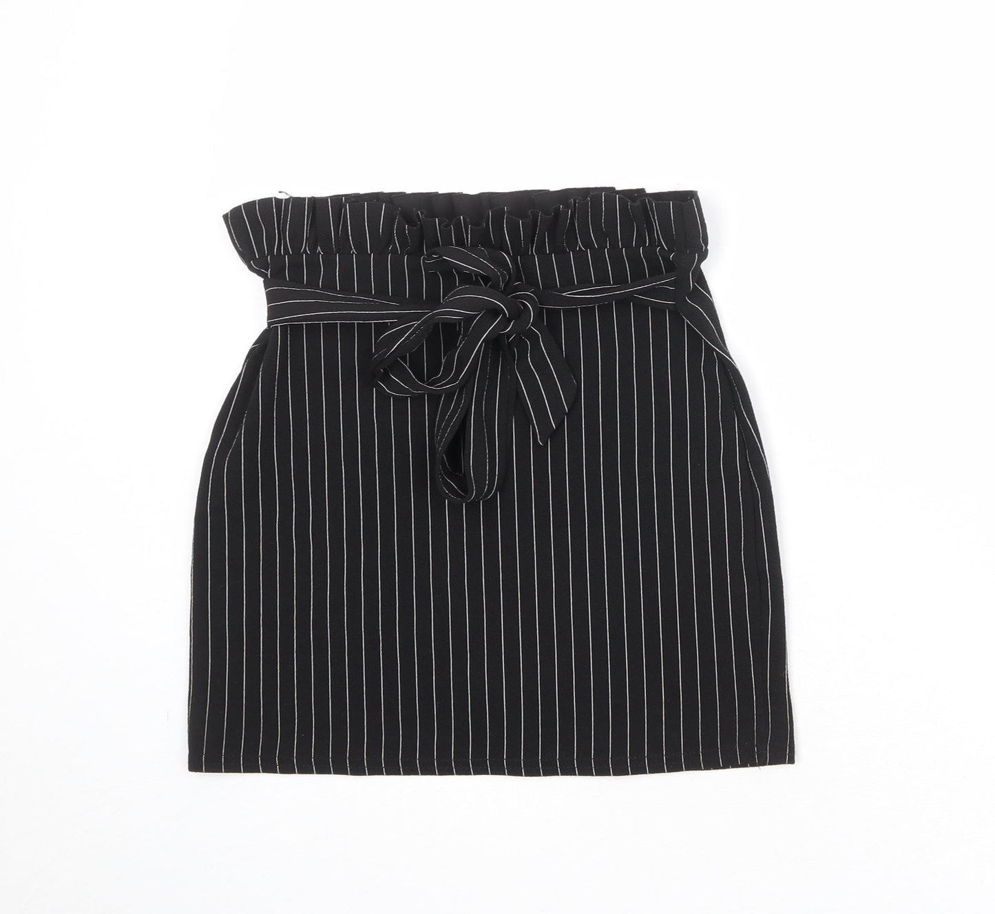 PRETTYLITTLETHING Womens Black Striped Polyester A-Line Skirt Size 12