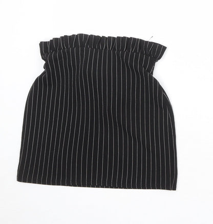 PRETTYLITTLETHING Womens Black Striped Polyester A-Line Skirt Size 12