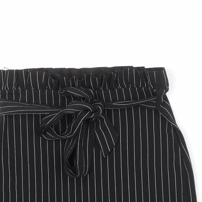 PRETTYLITTLETHING Womens Black Striped Polyester A-Line Skirt Size 12