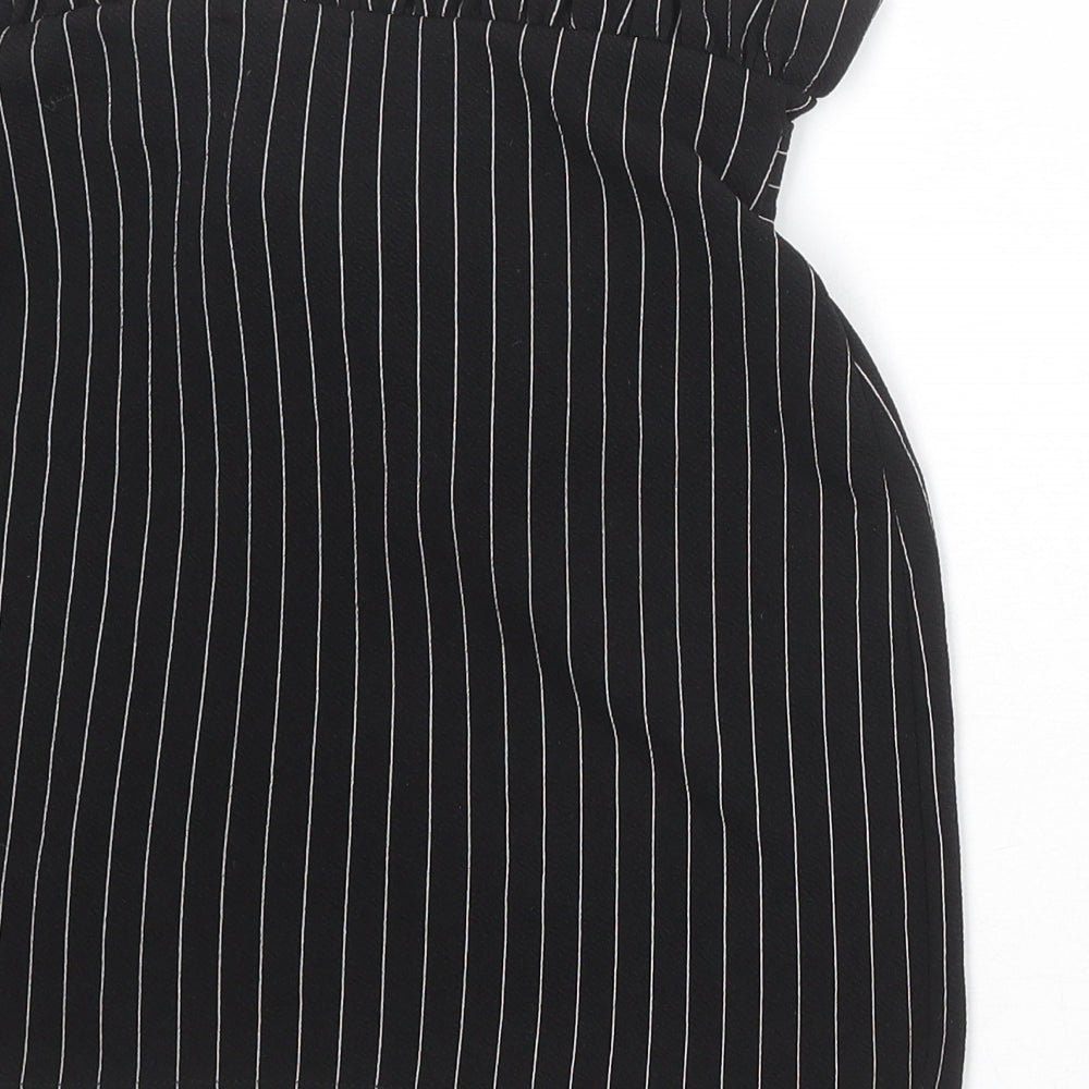 PRETTYLITTLETHING Womens Black Striped Polyester A-Line Skirt Size 12