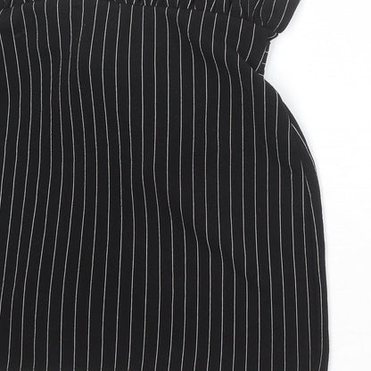PRETTYLITTLETHING Womens Black Striped Polyester A-Line Skirt Size 12