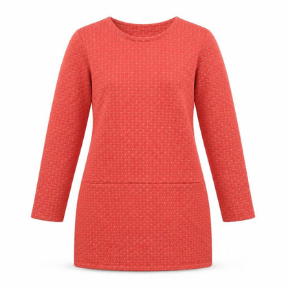 First Avenue Womens Red Geometric Polyester A-Line Size M Round Neck Pullover