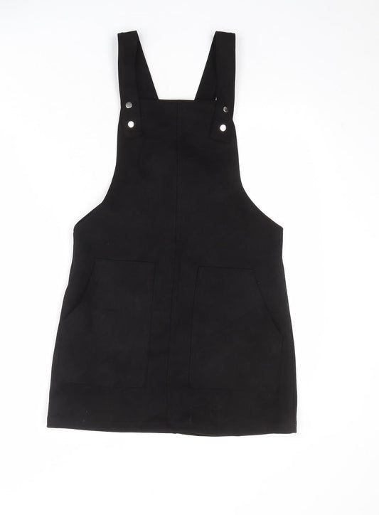 FOREVER 21 Womens Black Polyester Pinafore/Dungaree Dress Size S Square Neck Snap