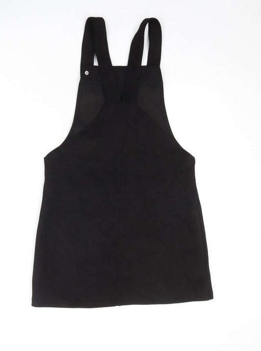FOREVER 21 Womens Black Polyester Pinafore/Dungaree Dress Size S Square Neck Snap