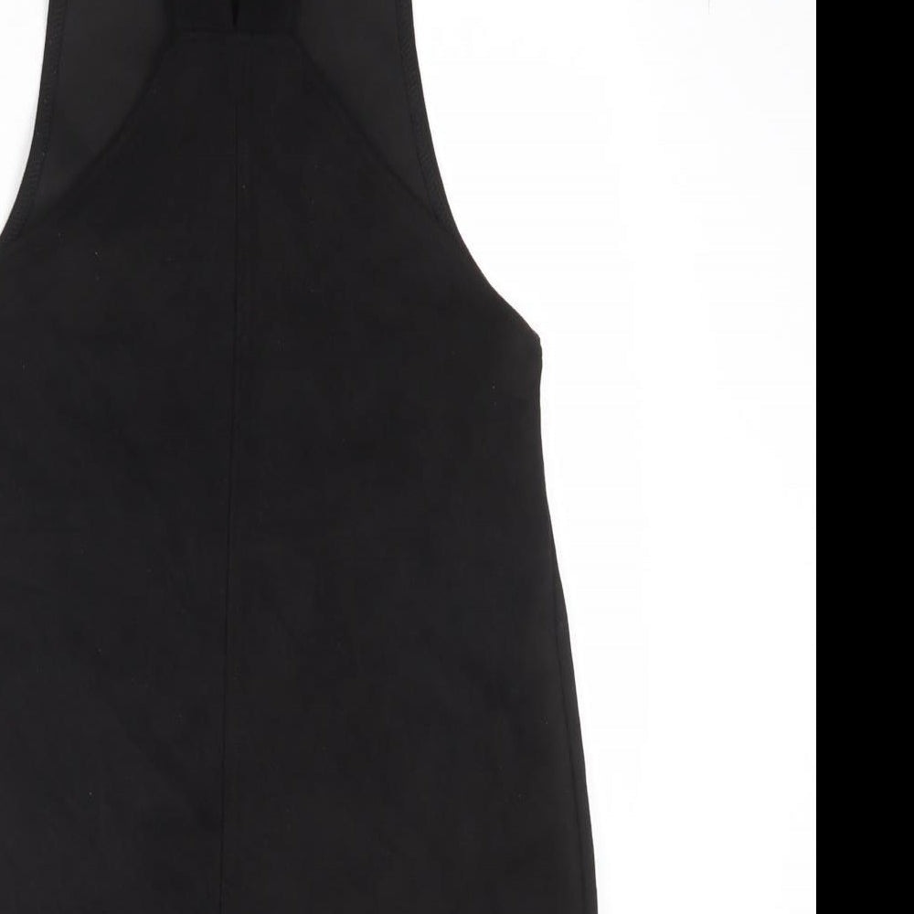 FOREVER 21 Womens Black Polyester Pinafore/Dungaree Dress Size S Square Neck Snap