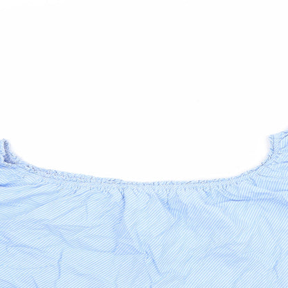 New Look Womens Blue Striped 100% Cotton Basic Blouse Size 14 Round Neck