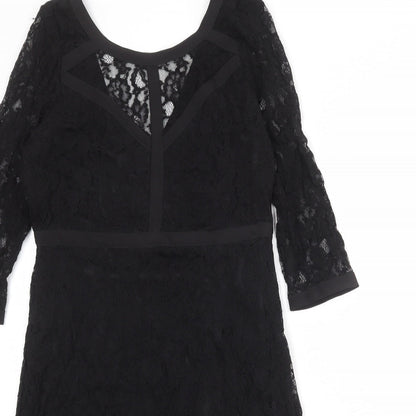 VILA Womens Black Floral Polyester Shift Size M Round Neck Zip