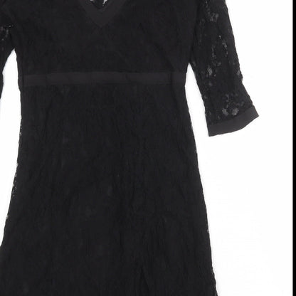 VILA Womens Black Floral Polyester Shift Size M Round Neck Zip