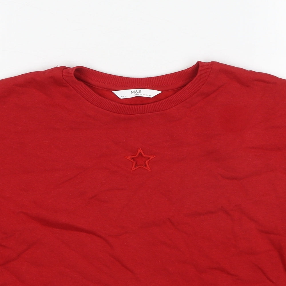 Marks and Spencer Boys Red Cotton Pullover Sweatshirt Size 8-9 Years Pullover