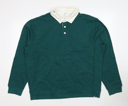 Marks and Spencer Mens Blue Cotton Polo Size XL Collared Button