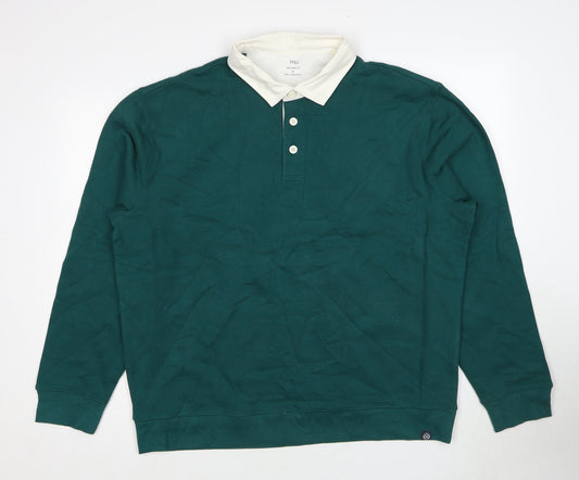 Marks and Spencer Mens Blue Cotton Polo Size XL Collared Button