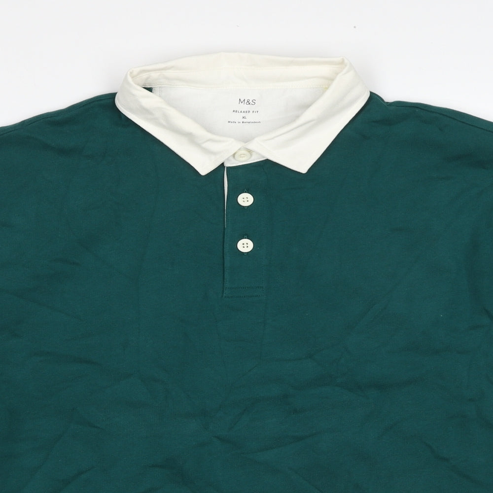 Marks and Spencer Mens Blue Cotton Polo Size XL Collared Button