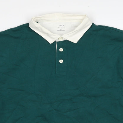 Marks and Spencer Mens Blue Cotton Polo Size XL Collared Button