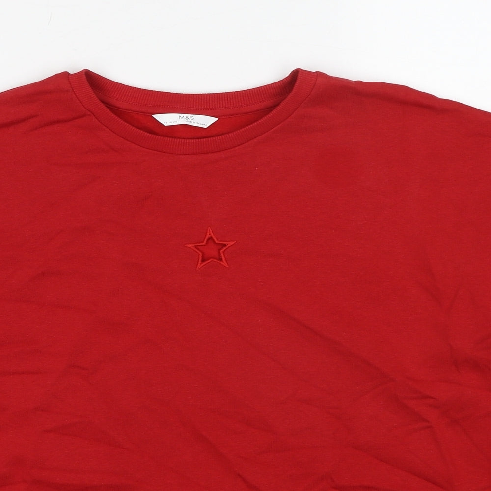 Marks and Spencer Girls Red Cotton Pullover Sweatshirt Size 13-14 Years Pullover