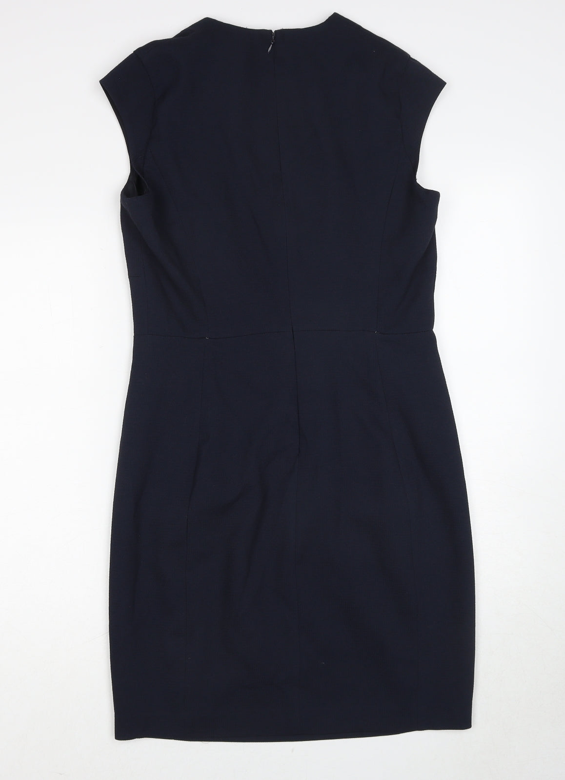 Mango Womens Blue Polyester Pencil Dress Size L V-Neck Zip - Cap Sleeve