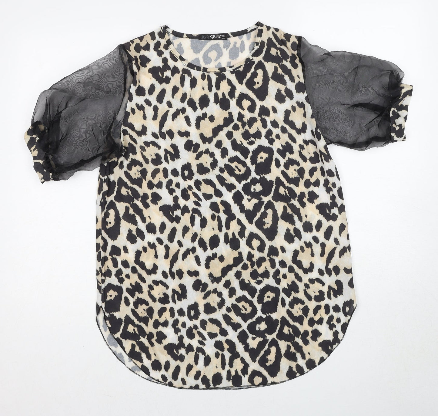 Quiz Womens Beige Animal Print Polyester Basic Blouse Size 10 Round Neck - Leopard Print