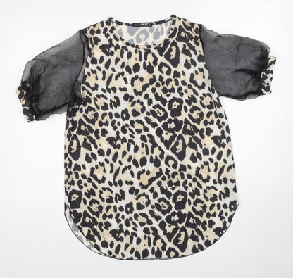 Quiz Womens Beige Animal Print Polyester Basic Blouse Size 10 Round Neck - Leopard Print