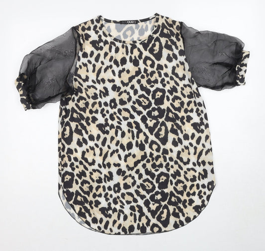 Quiz Womens Beige Animal Print Polyester Basic Blouse Size 10 Round Neck - Leopard Print