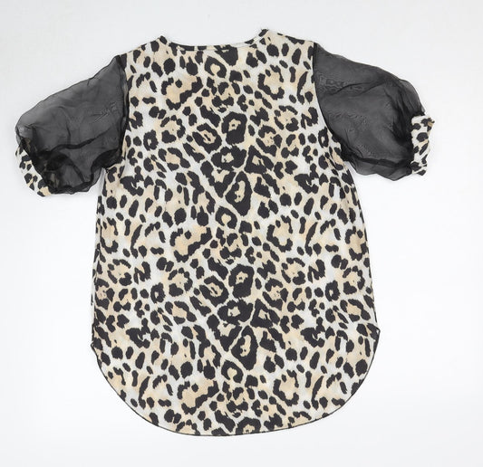 Quiz Womens Beige Animal Print Polyester Basic Blouse Size 10 Round Neck - Leopard Print