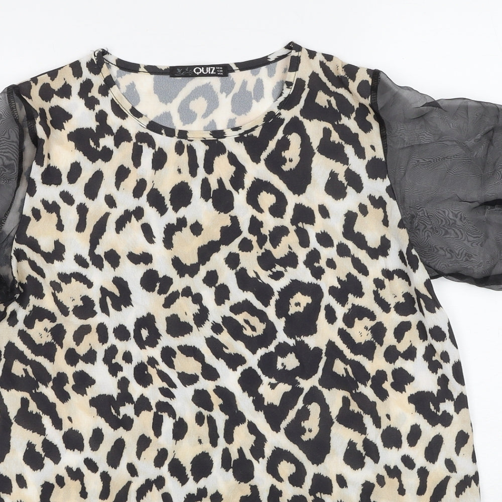 Quiz Womens Beige Animal Print Polyester Basic Blouse Size 10 Round Neck - Leopard Print
