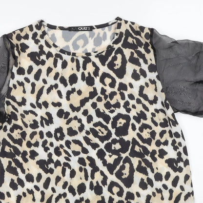Quiz Womens Beige Animal Print Polyester Basic Blouse Size 10 Round Neck - Leopard Print